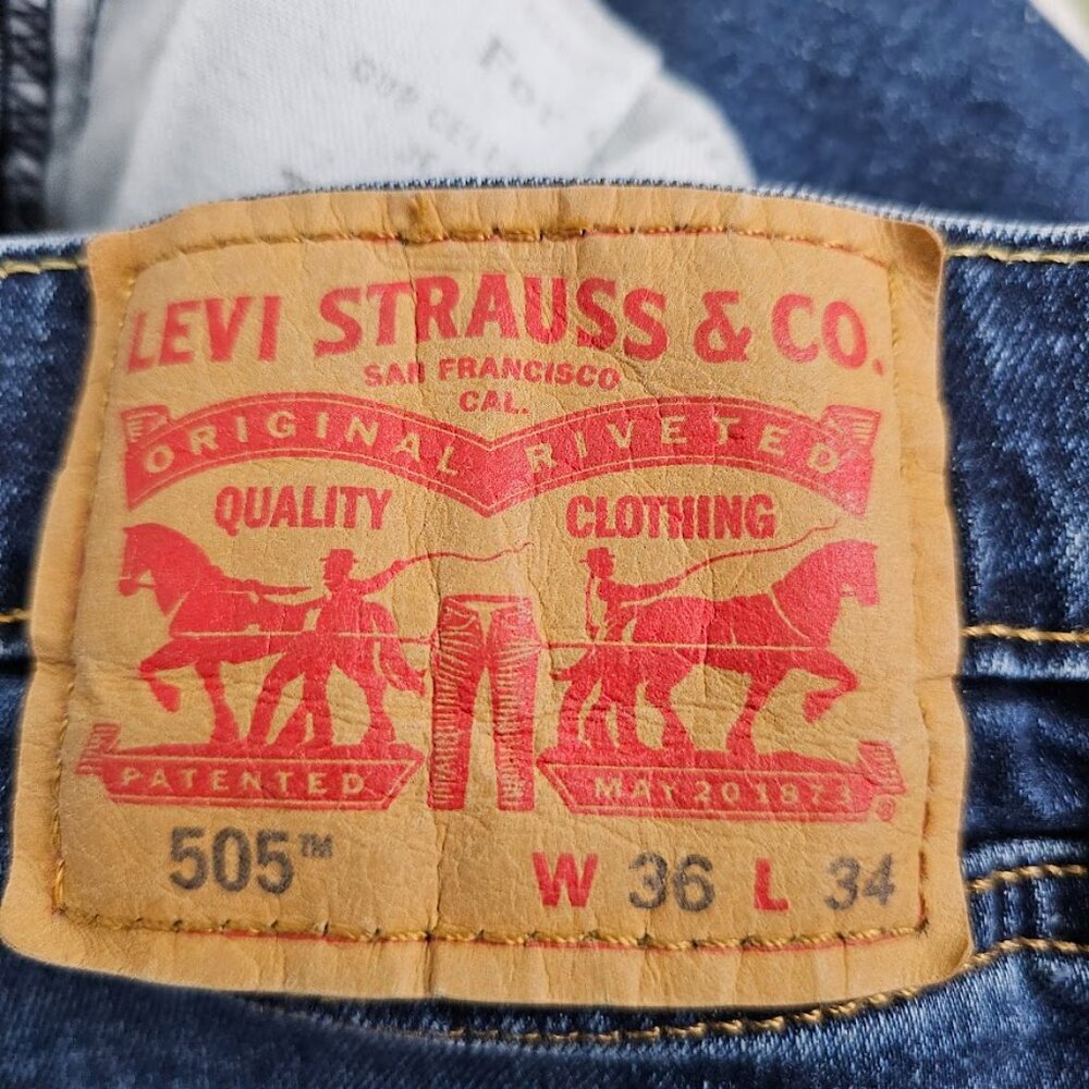 Men's LEVIS 505 Straight Leg Jeans size 36x34 MEDIUM WASH BLUE Denim Regular Fit - Picture 5 of 7